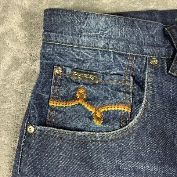 LRG Lifted Research Group Mens 42X32 Denim Blue Jeans Embroidered Cross